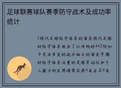 足球联赛球队赛季防守战术及成功率统计