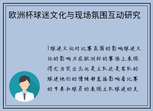 欧洲杯球迷文化与现场氛围互动研究