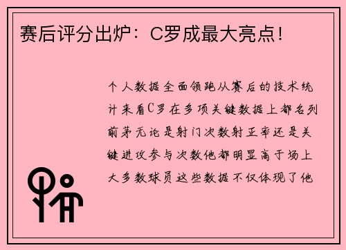 赛后评分出炉：C罗成最大亮点！